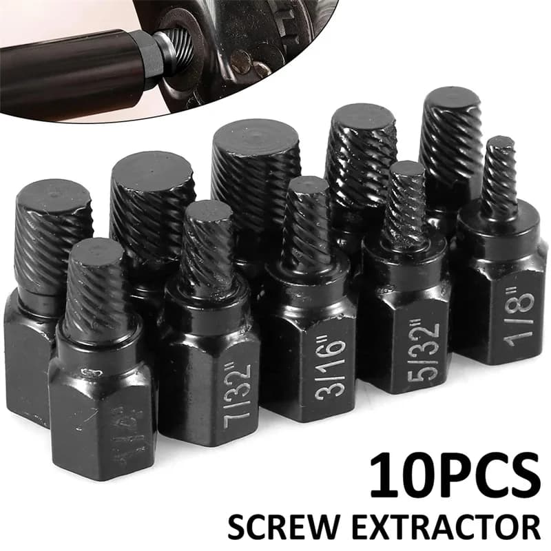 10 pcs Steel Alloy Screw Extractor Kit Damaged Metal Screw Extractor Easy Out Trapano Pin Ribbon Extractor