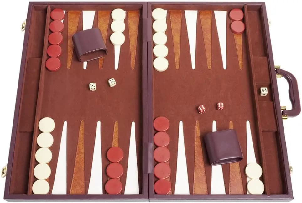 Set da backgammon da 21 pollici - Tavola marrone e superficie da gioco - Punti bianco e marrone chiaro