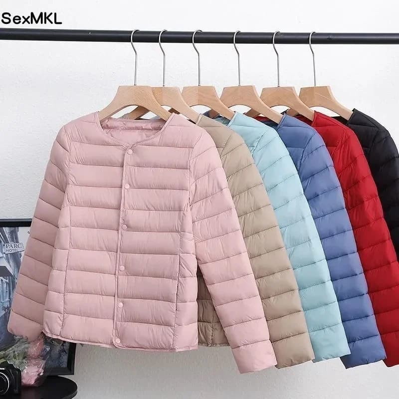 2026 Women Jacket Coats Winter Casual Ultralight Collarless Korean Coat Portable Female Padded Parkas O-Neck Puffer Overcoat