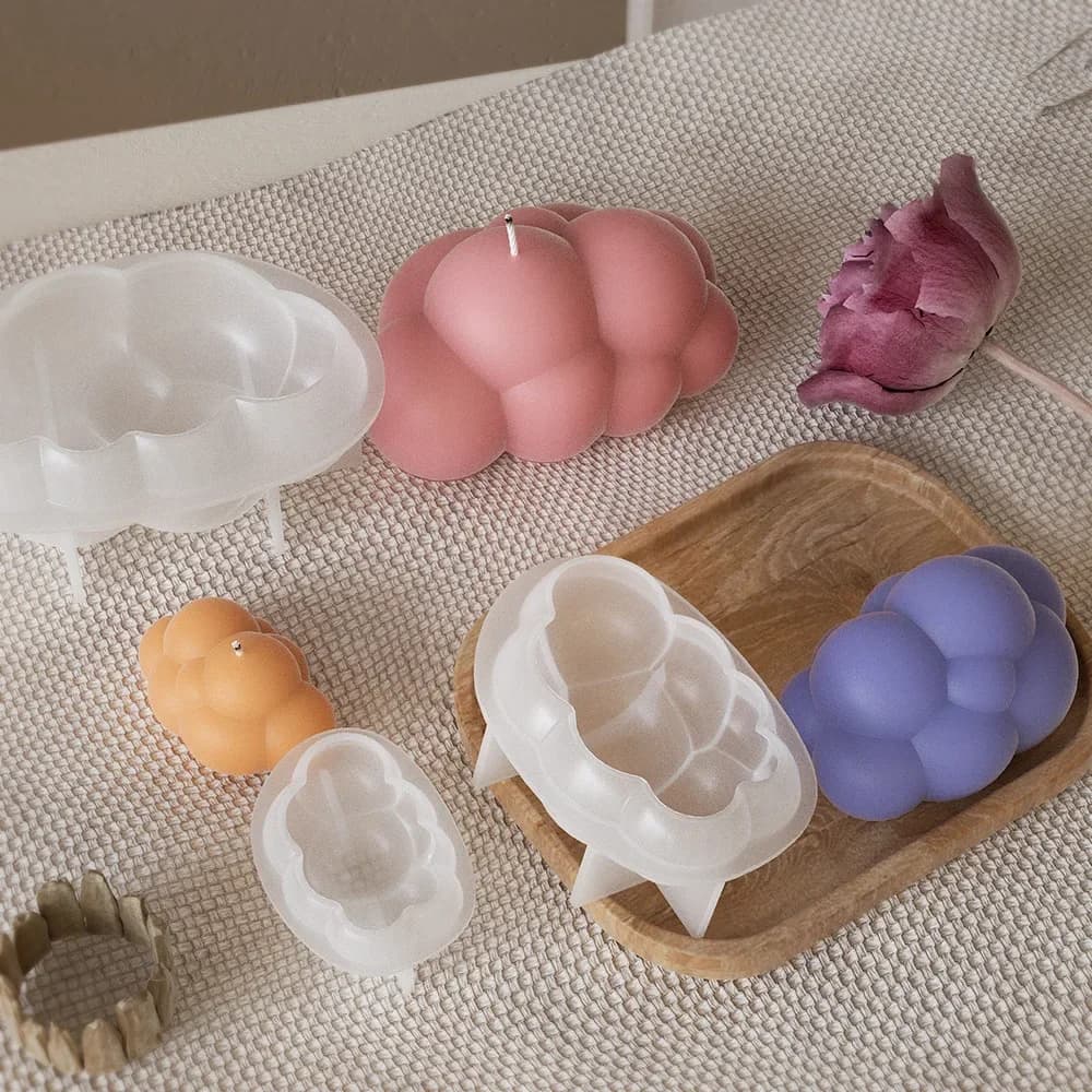 Set di 3 Stampi in Silicone per Candele Profumate a Forma di Nuvola - Forme 3D di Nuvole Grandi, Medie e Piccole per Resina Epossidica, Artigianato Fai-da-Te e Oggetti Decorativi