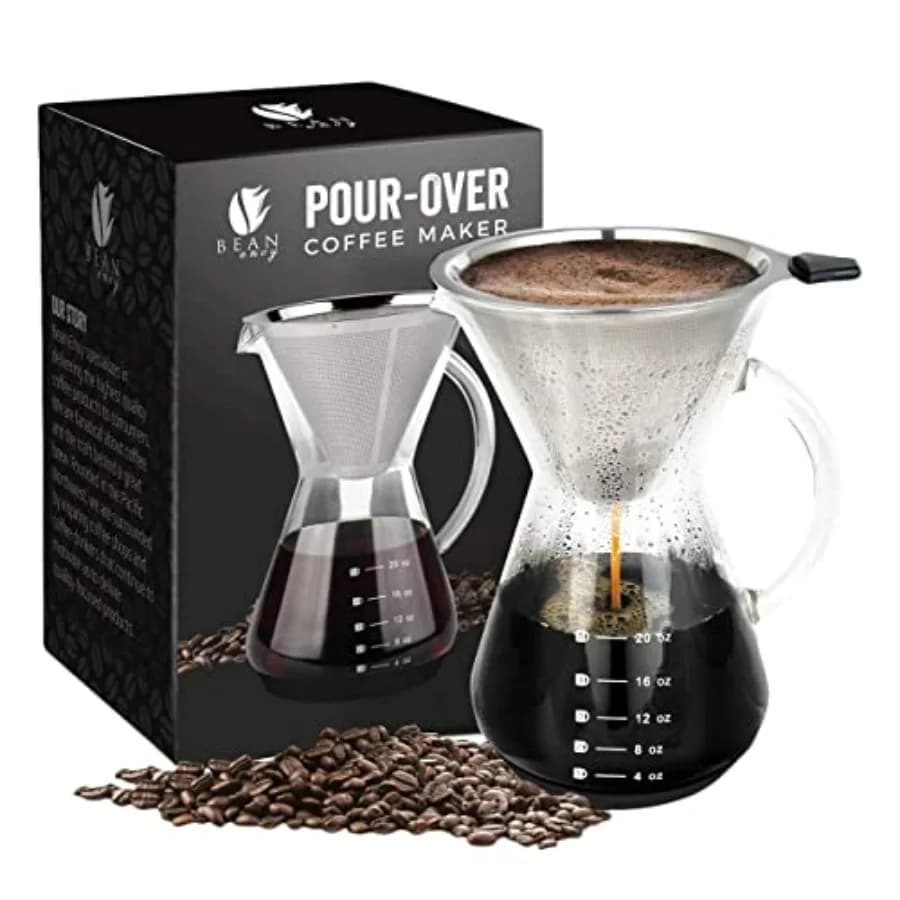 Versare sopra la caffettiera, vetro borosilicato ad alta temperatura con filtro riutilizzabile in acciaio inossidabile, caffettiera in vetro (20 Oz)
