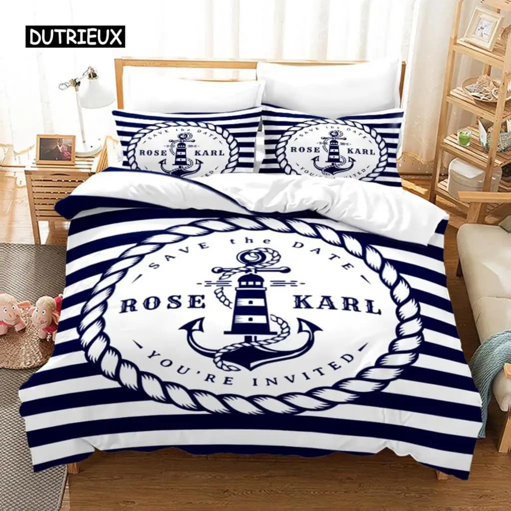 Set di biancheria da letto con motivo ancora marina, set copripiumino a tema nautico pirata, decorazione per camera da letto per ragazzi, adolescenti e bambini