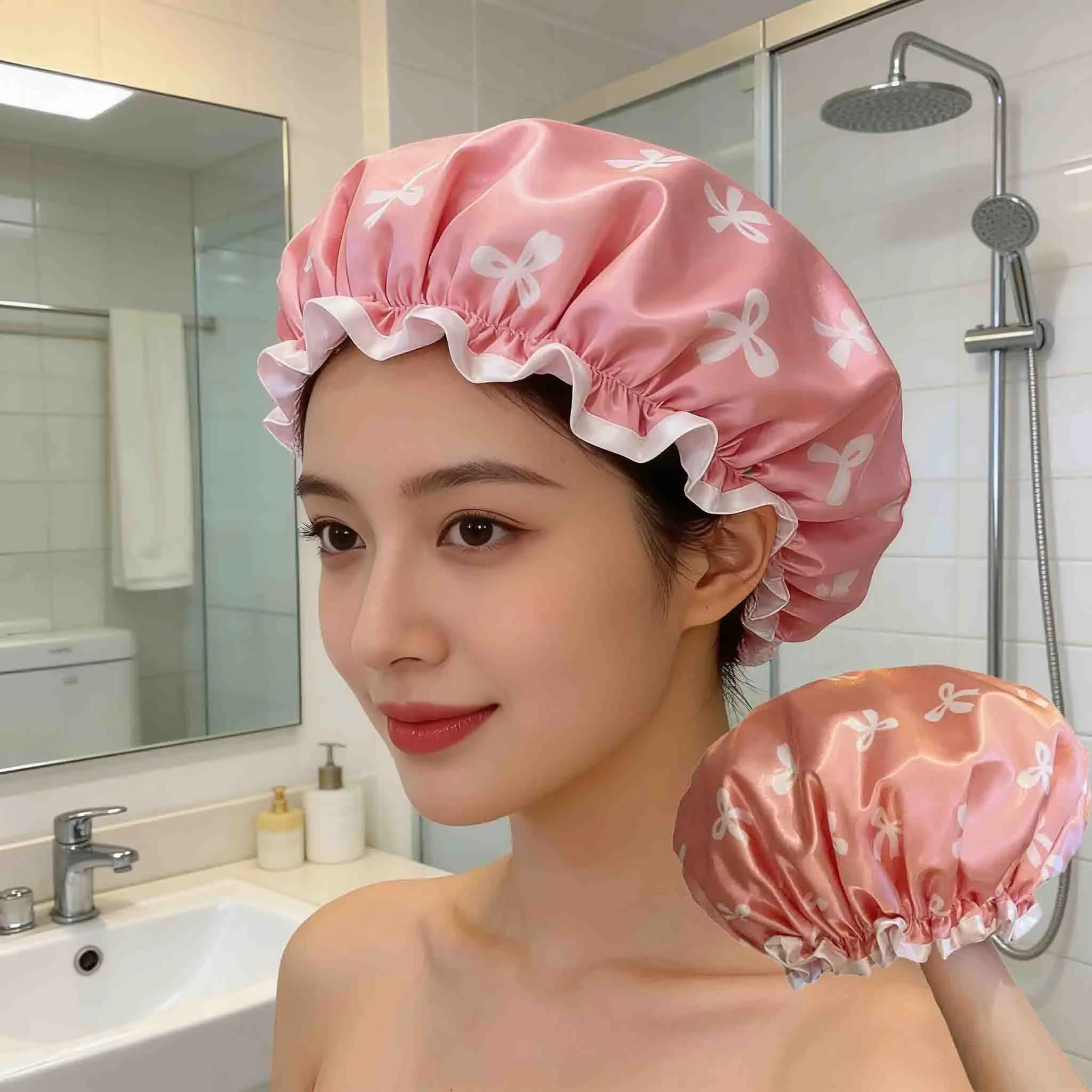 Double layer printed, waterproof and reusable shower head, 1 to 6 pieces, for woman, spa and salon.