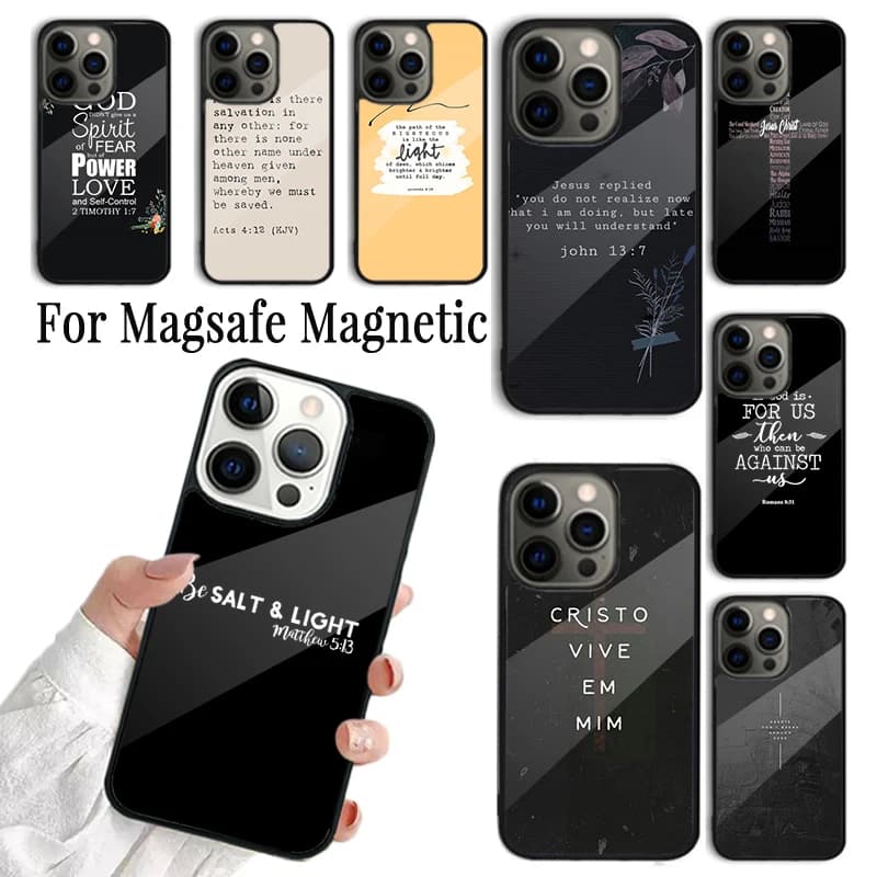 Cover per iPhone con Versetto Biblico e Citazione Cristiana per iPhone 17 AIR 16 15 14 13 12 11 Pro Max Plus, Custodia Magnetica Wireless Magsafe