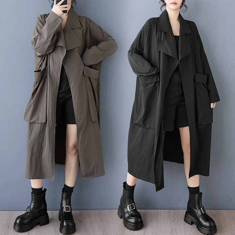 Faionable plus Size Spring Autumn New Loose Casual Patchwork Simple Match Long Sve Windbreaker Dr Commute Sle Regul...