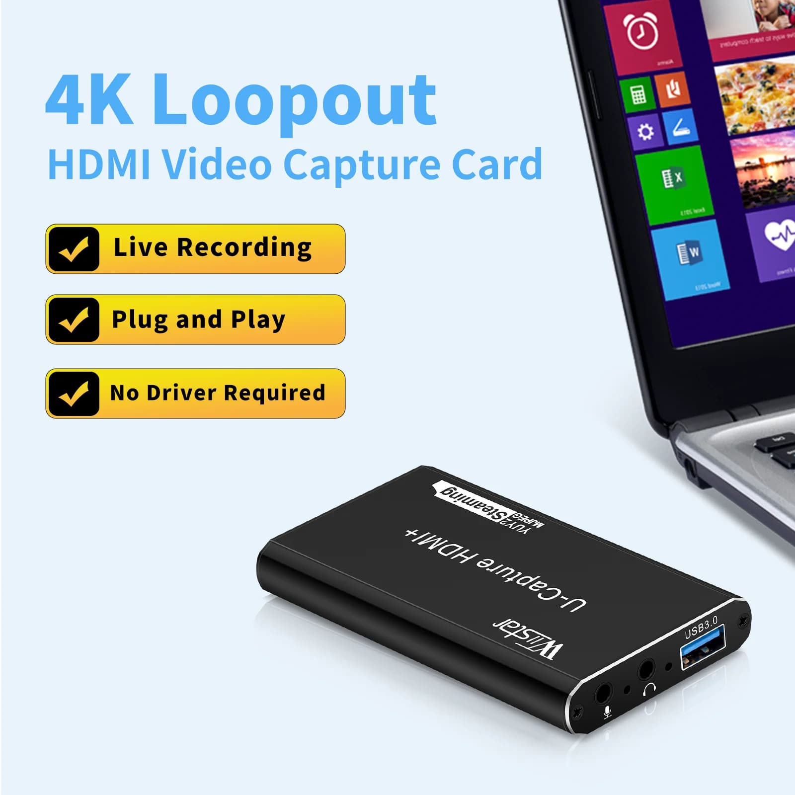 Scheda di acquisizione video HDMI USB3.0 1080P a 60 Hz Loopout HDMI 4K30 Hz Registrazione di giochi Streaming live USB3.0 Video Grabber per fotocamera PS4