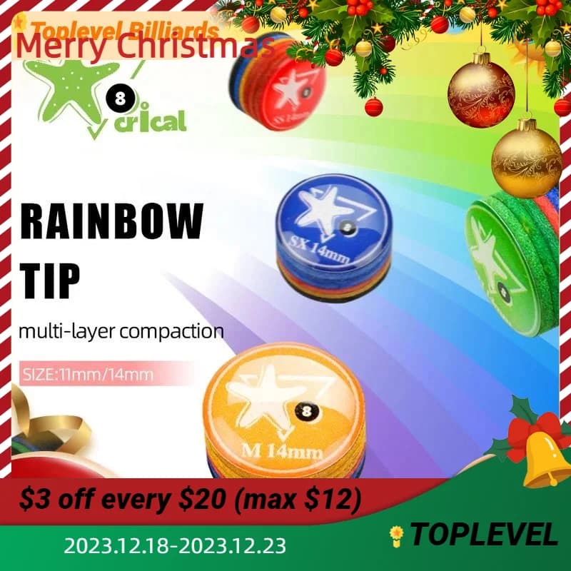 CRICAL Pool Cue Tips 6 Layers Rainbow Billiards Tip (Hardness SX/SS/S/M/MH/H) (Size 11mm/14mm) Pool Cue Tip - 5 Piece