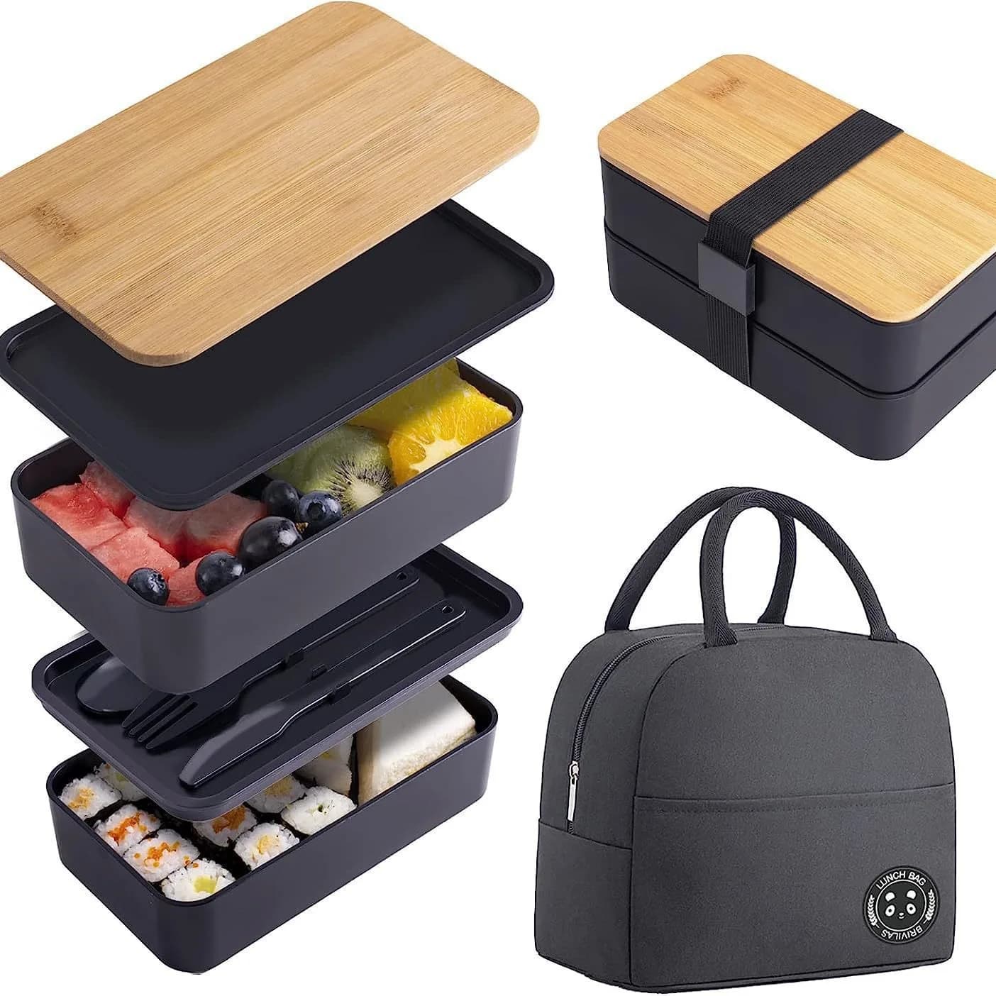 Japanese Double Layer Lunch Box Set, Large Capacity Microwavable Divided Plastic Thermal Food Storage Container