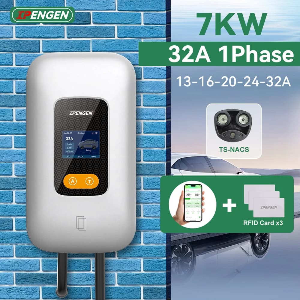 IPENGEN 7kw TS-NACS Electric Vehicle Charging Station 32A Car Charger EV Charger with Swipe Card Wireless APP Control Wallbox