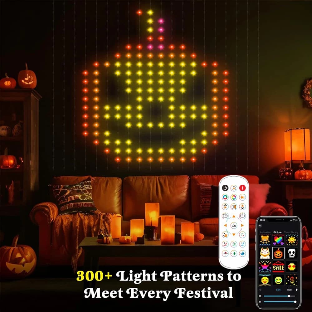 Luci per tende a LED intelligenti USB, luci per tende fai-da-te con motivo dinamico a 400 LED con app e telecomando per il regalo di Pasqua di compleanno