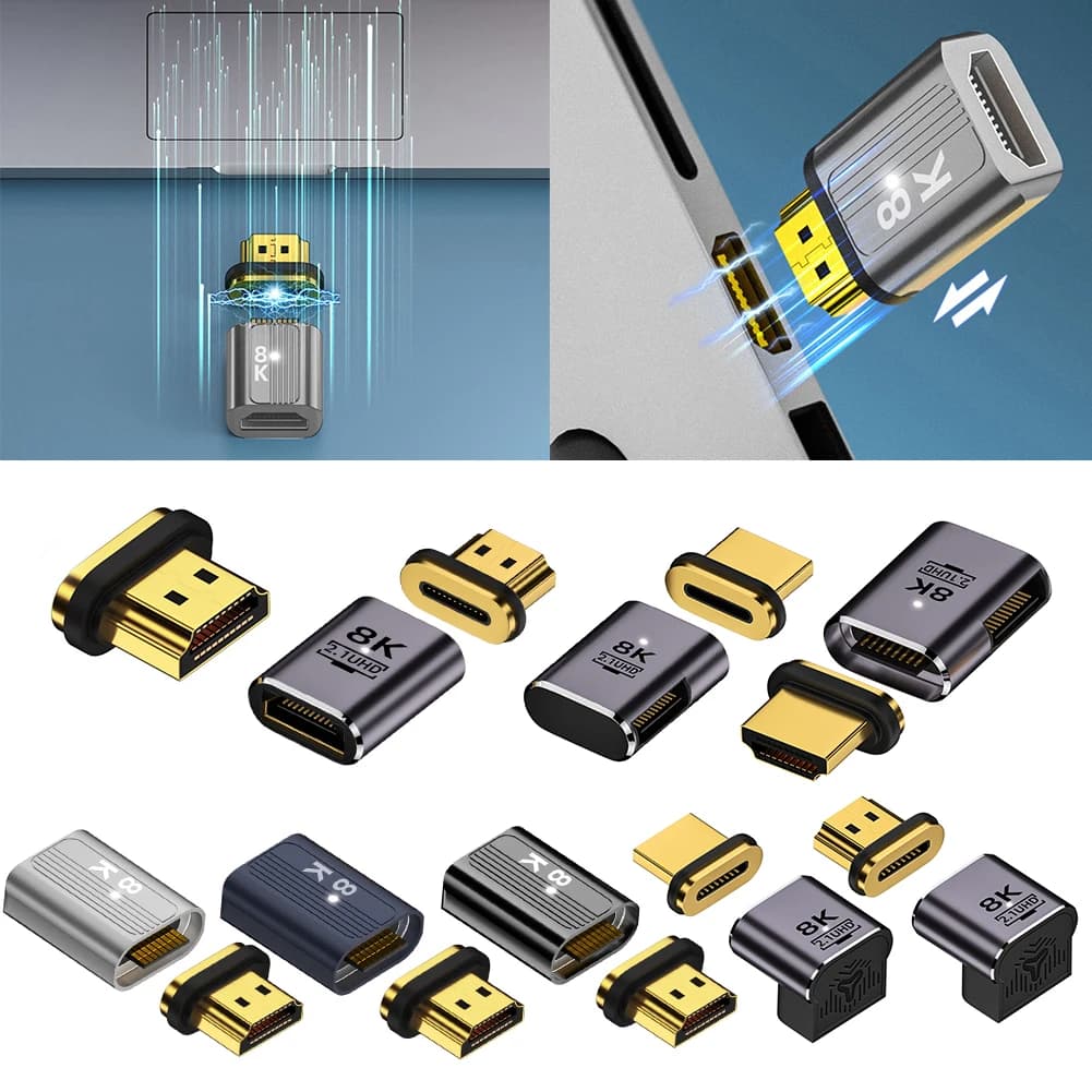 Adattatore magnetico compatibile HDMI 2.1 8K, convertitore magnetico compatibile HDMI da maschio a femmina con contatti a 19 pin per Xiaomi TV Box