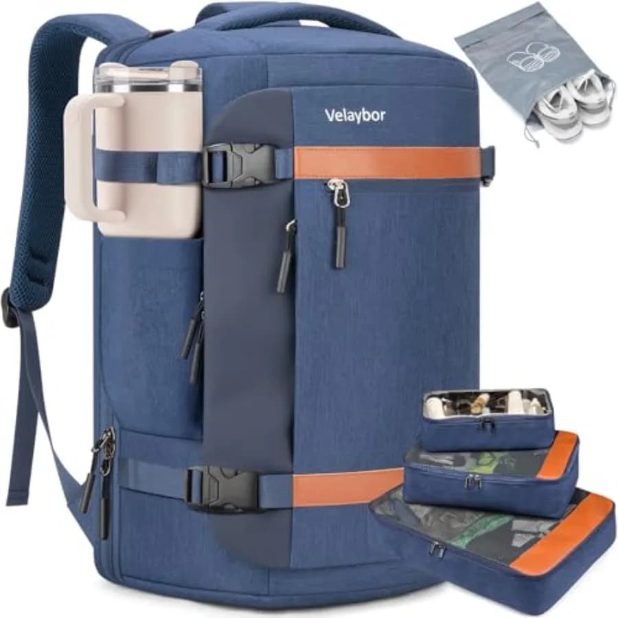 Zaino da viaggio da 42 litri con 4 cubi organizer, borsa da cabina approvata TSA per il volo, zaino da lavoro impermeabile per il weekend