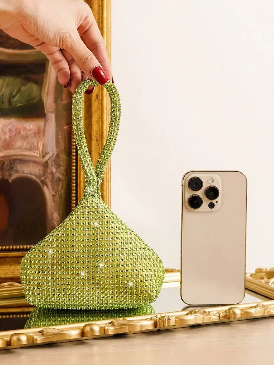 Mini Rhinestone Clutch Bag Unique Shape Party Wristlet Handbag For Women