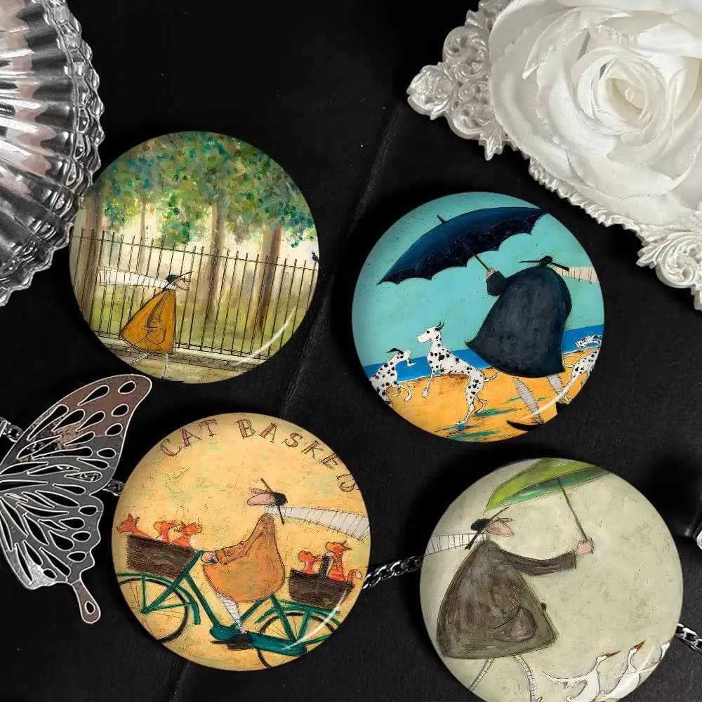 Sam Toft Art Abstract Landscape Love Dogs Pet Soft Button Pin Bright Printed Icon Gift For Friends Badge Collar Brooch Lapel Pin