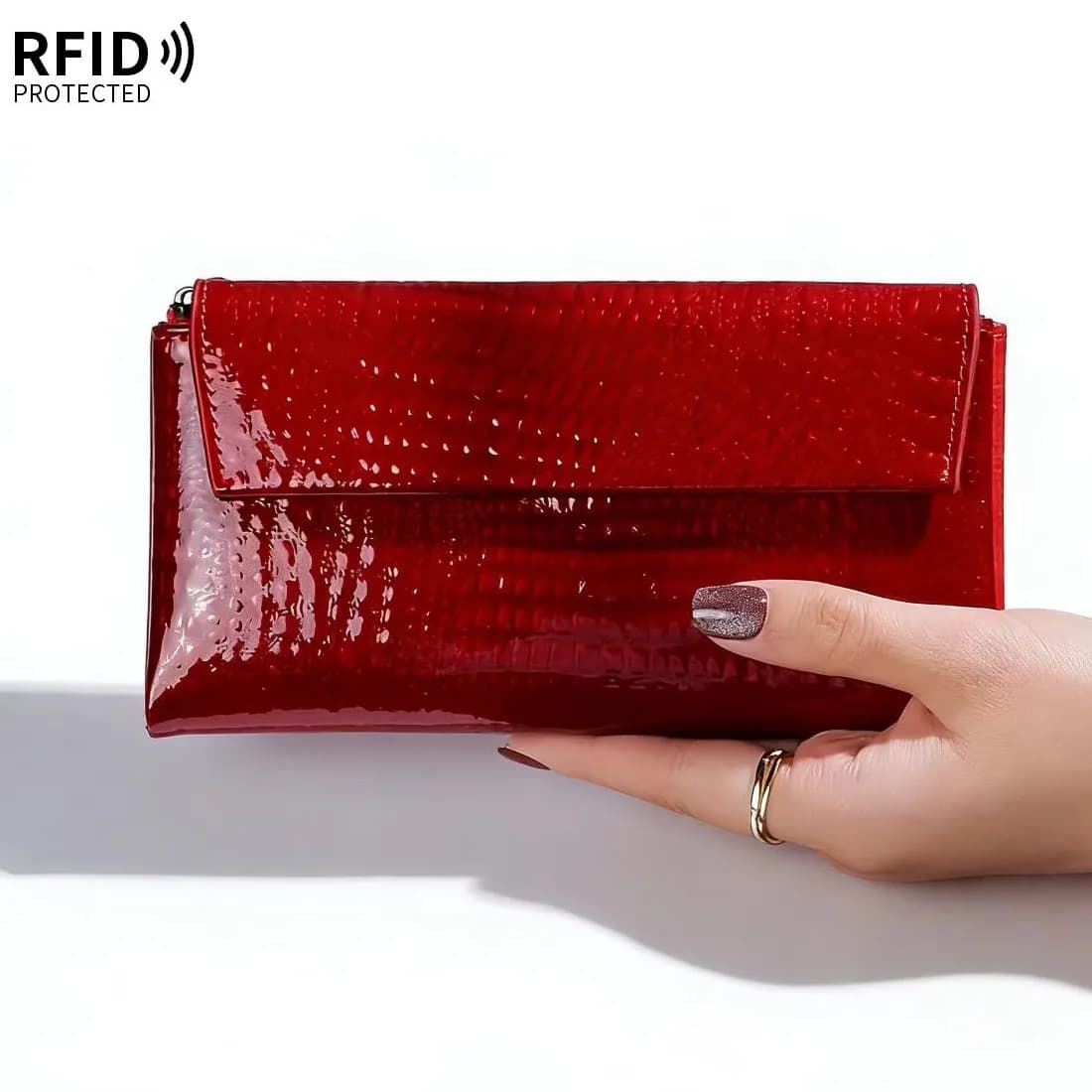Portacarte RFID da Donna in Vera Pelle, Portafoglio Morbido in Vera Pelle Bovina, Borsa a Mano Lunga da Donna in Pelle di Vacchetta