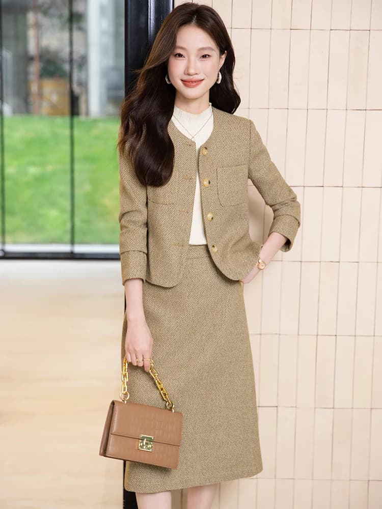 Women's Suit Jacket Professional Fashion Beauty Salon Work Uniform Set Elegant Lady Style Small Fragrance Wind Skirt