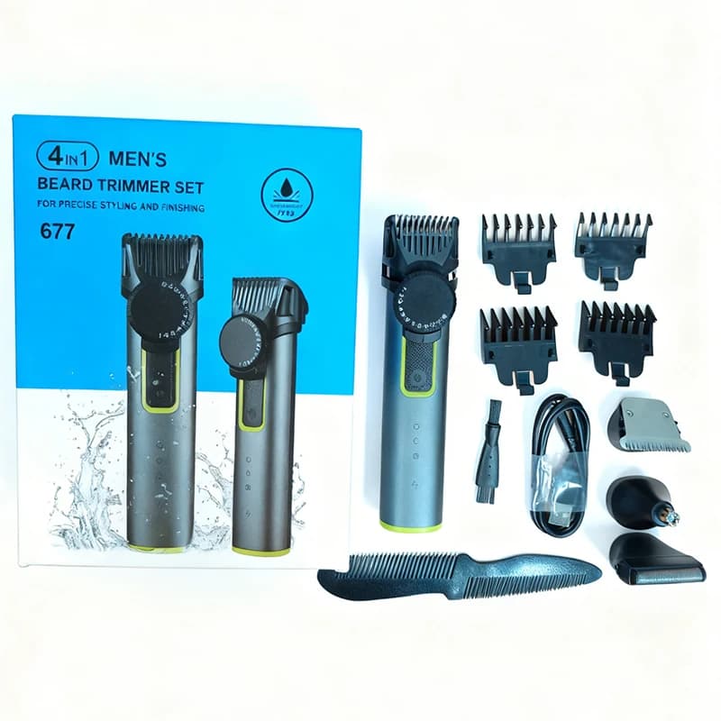 Rasoio Elettrico Multifunzione 4-in-1 per Uomo, Ricaricabile USB, Senza Fili, con Set per Rifinitura e Clip per Naso