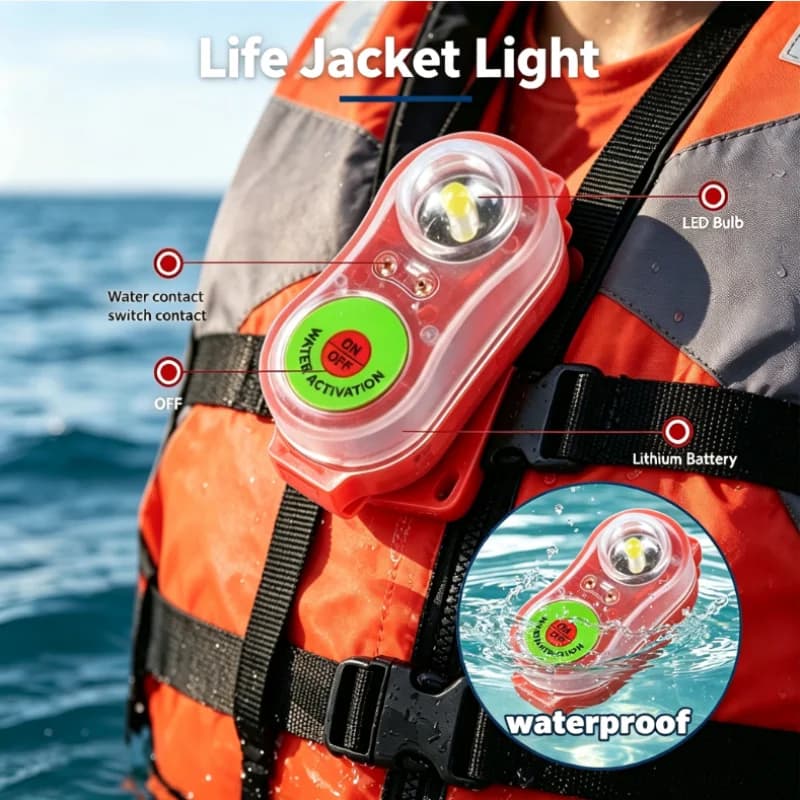Outdoors Adult LED Seawater Activated Life Jacket Light Self-Lighting Safety Vest Waterproof Plastic Accessory for Survival Gear