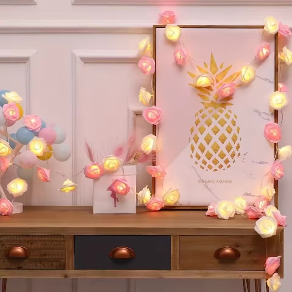 Luci a stringa a batteria a forma di rosa, ghirlanda di fiori, luci fatate, decorazioni per feste di compleanno, regali per la festa della mamma, decorazioni per ricevimenti di matrimonio