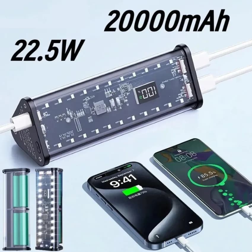 Custodia Trasparente per Power Bank 6 Slot 18650, Nessuna Saldatura Richiesta, Kit Box Alimentatore Mobile con Luce da Campeggio e Ricarica USB Veloce