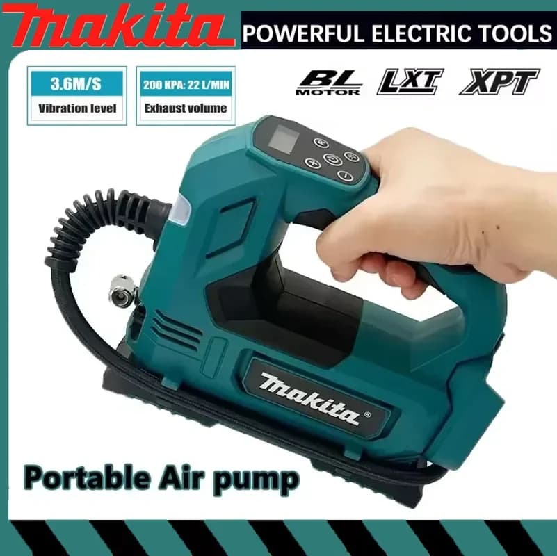 Makita Gonfiatore Automatico Senza Fili, Pompa d'Aria Elettrica Portatile per Pneumatici Auto, Compressore d'Aria per Moto