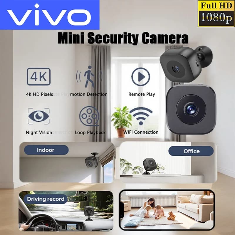 VIVO Mini Telecamera di Sicurezza Pro 4K FullHD WiFi con Audio Bidirezionale, Rilevamento Movimento e Visione Notturna a Infrarossi