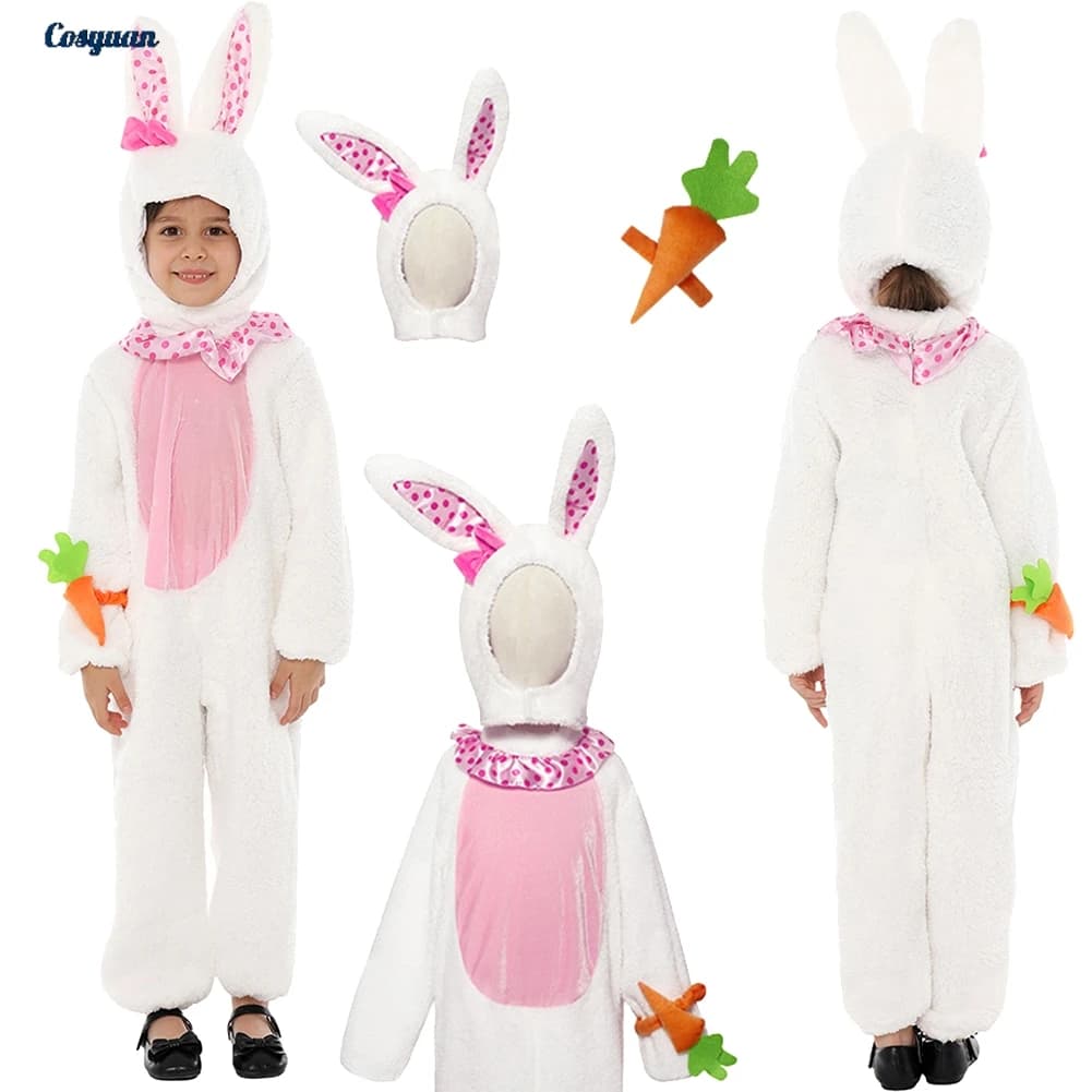 Easter Rabbit Cosplay Clothing Cartoon Kids Jumpsuit Carrot Bracelet Party Disguise Roleplay Halloween Costume Outfit Suits