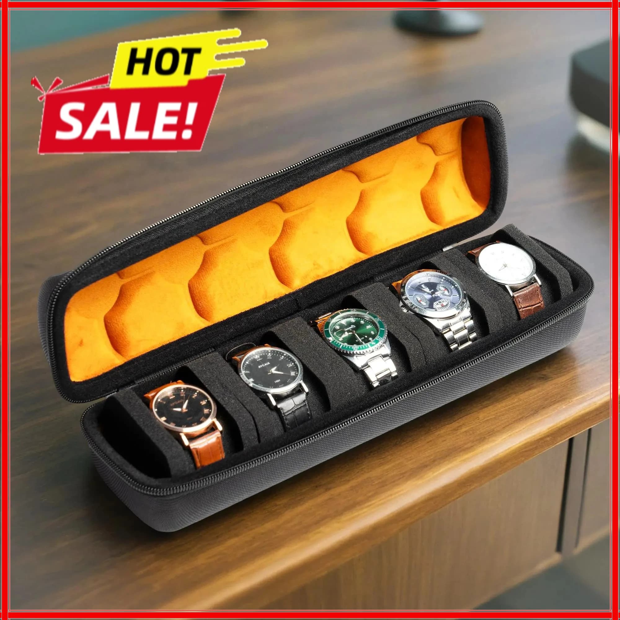 Organizzatore per orologi da uomo, custodia da viaggio portatile per orologi, espositore per orologi da polso con cuscino anti-spostamento.