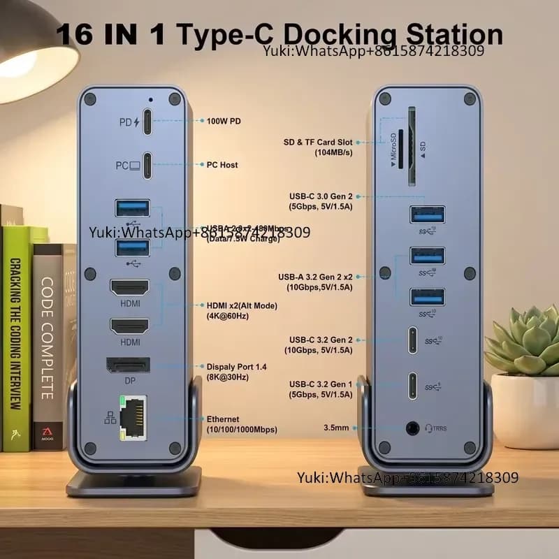 ODM USB C Docking Station 16 in 1 Dual HDMI 4K MST USB Hub Aluminum for Laptop Desktop