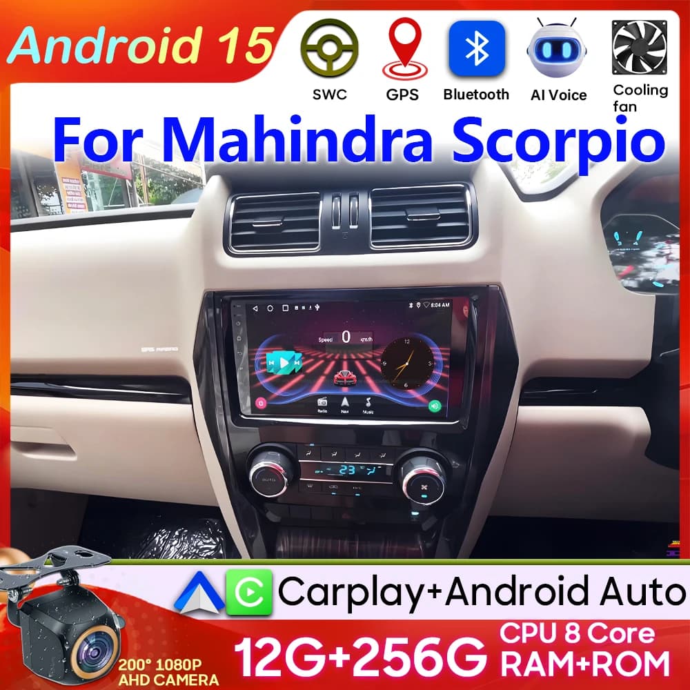 Android 13 per Mahindra Scorpio 2015 Stereo Multimedia Head Unit GPS BT Carplay Android Auto 2DIN autoradio lettore 4G 2K DVD