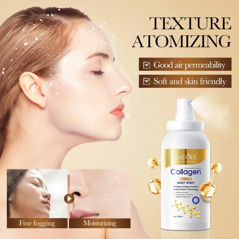 SADOER Spray Viso Idratante al Collagene Portatile Antirughe Rinfrescante Tonico per la Cura della Pelle Quotidiana e da Viaggio