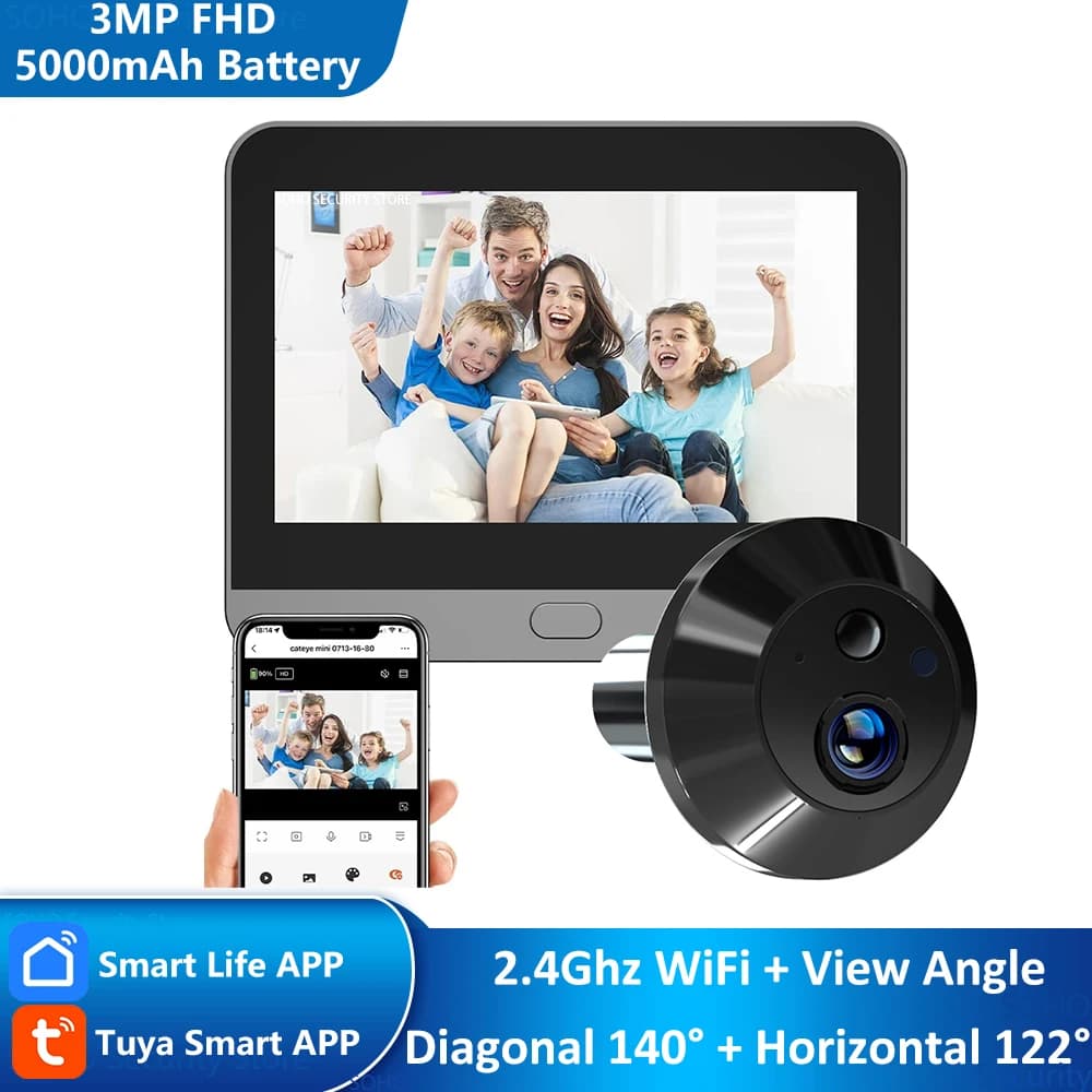 3MP Tuya Smart WiFi Porta digitale Magic Eye Spioncino Visualizzatore PIR Rilevazione movimento Telecamera per visione notturna Alexa Google Wide View 140 °