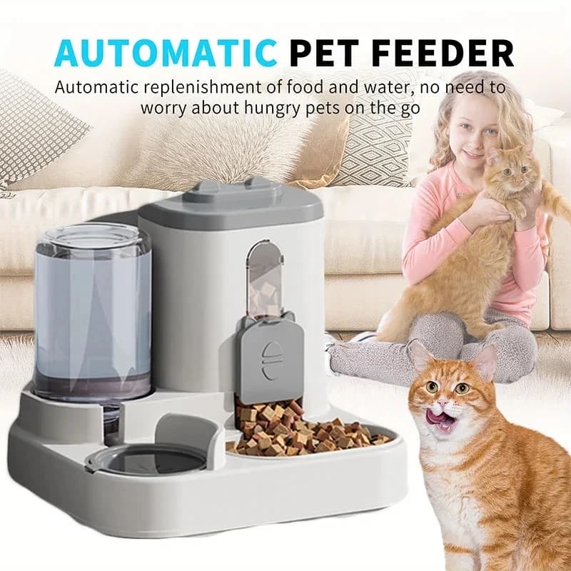 Cat Bowl Automatic Feeder with Spill Proof Design with Water Fountain Pet Food Dispenser for Small Medium Large Cats Dogs