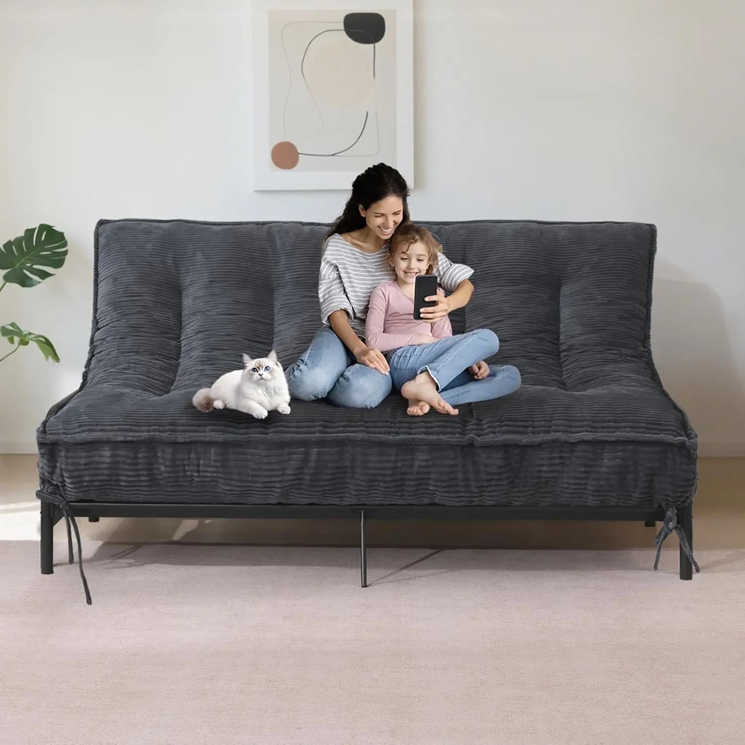 Futon Mattress Thick 8 Inches Measure Full Size in Snailed Medium Fermezza Rollable Foldable Sofa Bed for Adults Customizable