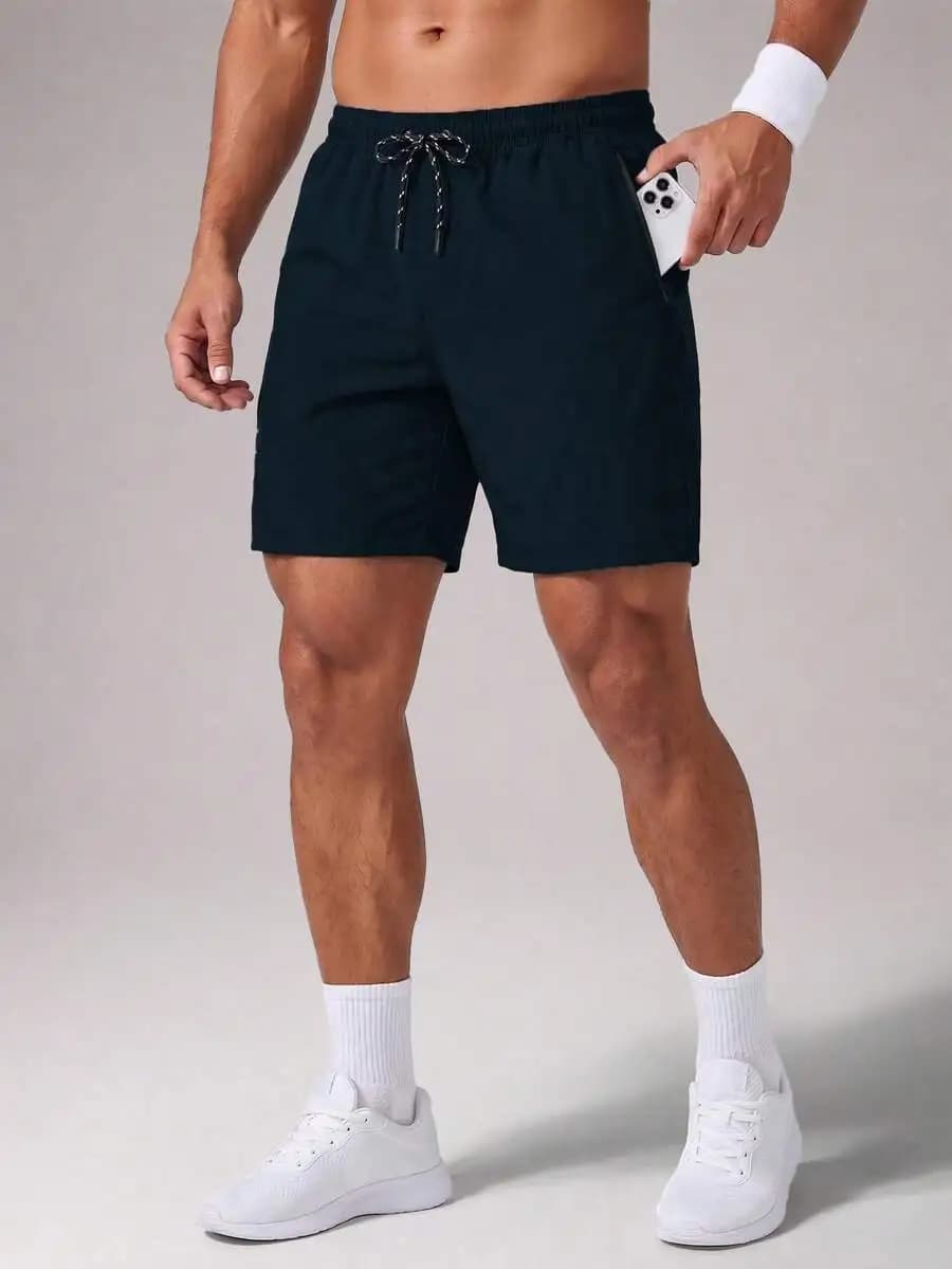 CZRLHYT Men's Loose Sports Shorts With Reflective Letter Print, Zip Pockets And Drawstring Waist, Ideal For Fitness & Outdoor