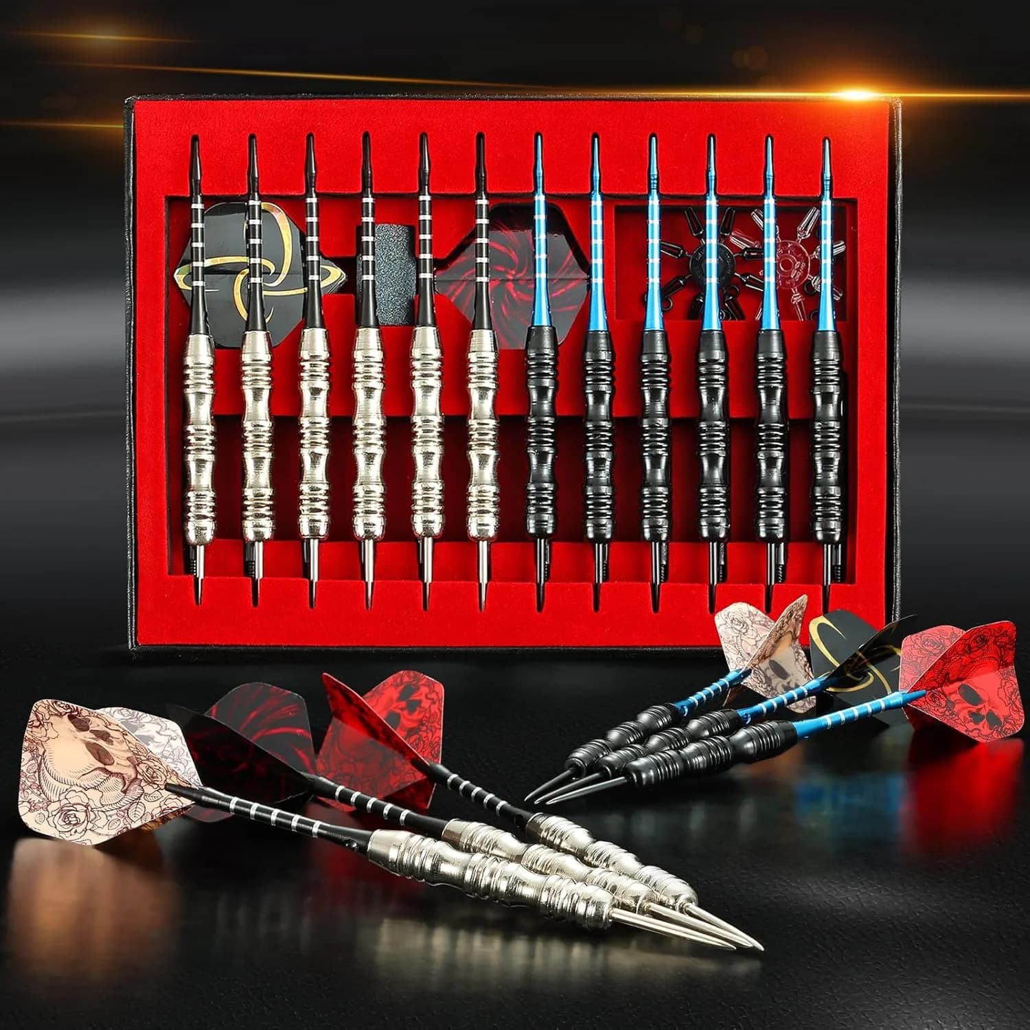Set di punte in metallo per freccette Set da 12 freccette professionali in metallo con canna di ferro antiscivolo, aste e voli per freccette in alluminio