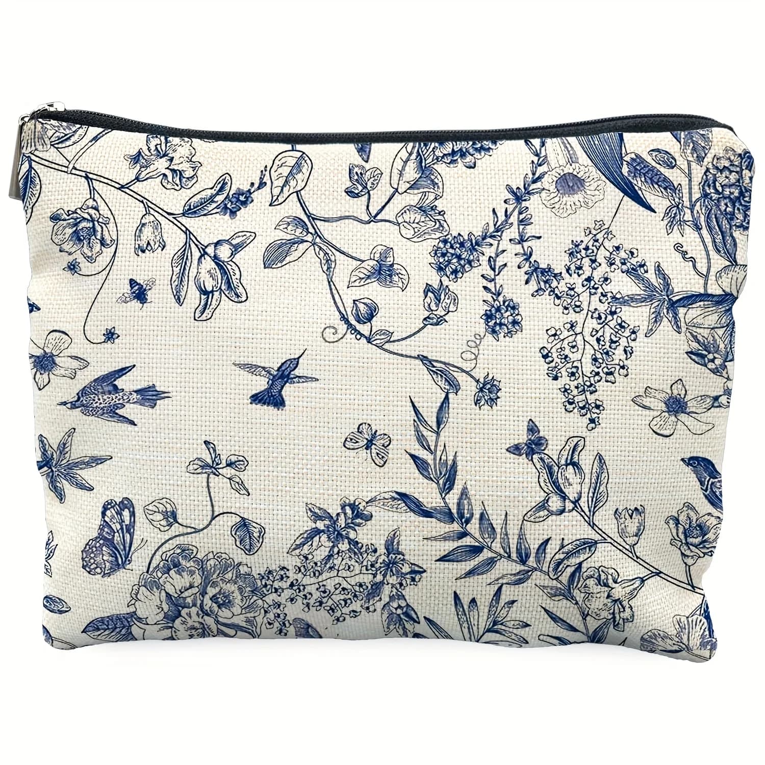 Borsa per trucco floreale blu in stile ACchino: custodia multifunzionale con cerniera, borsa per riporre gioielli, piccola borsa portaoggetti con cerniera da viaggio perfetta