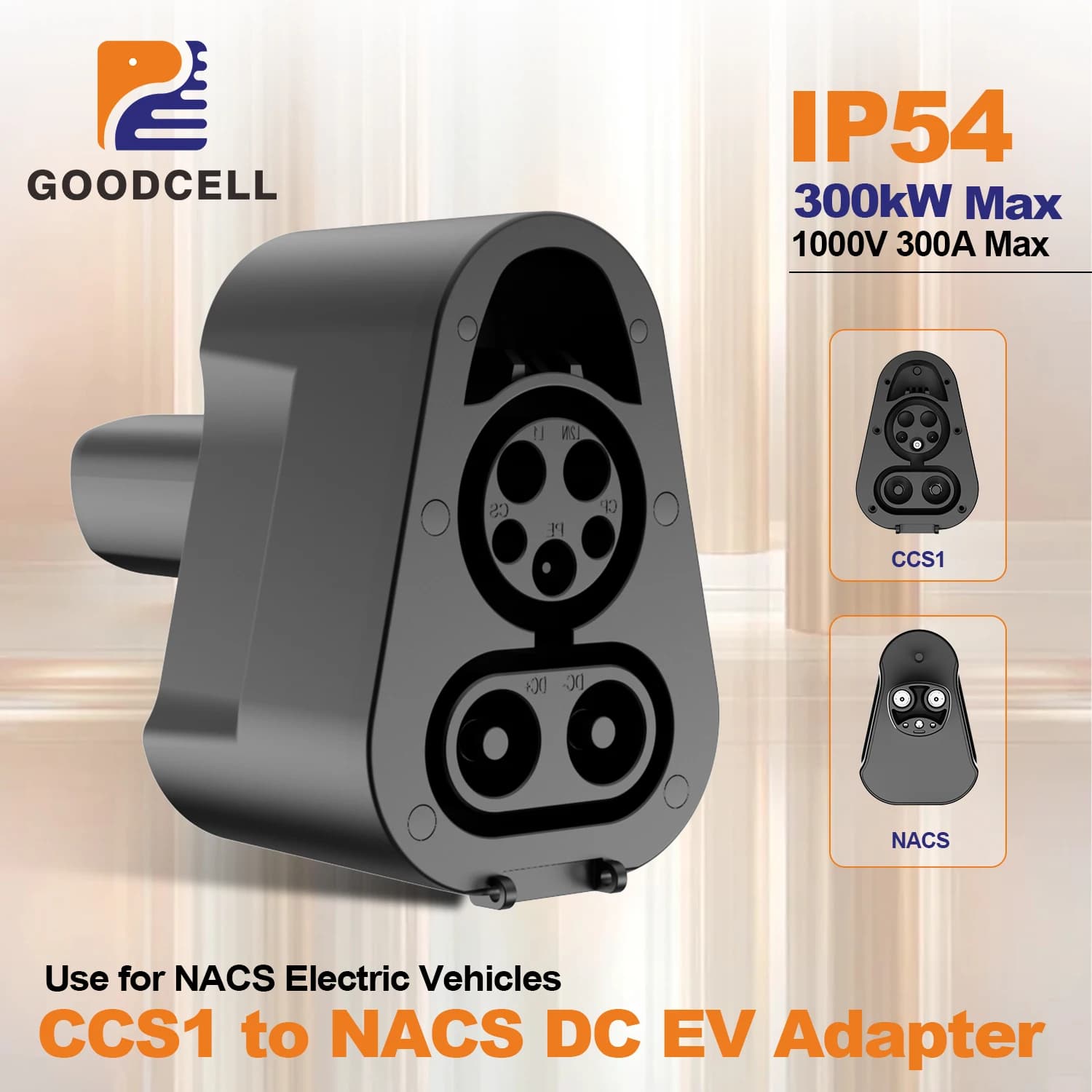Adattatore di ricarica rapida GOODCELL CCS1/SAE 1772 per Tesla EV, connettore caricabatterie CC 300A per auto elettriche