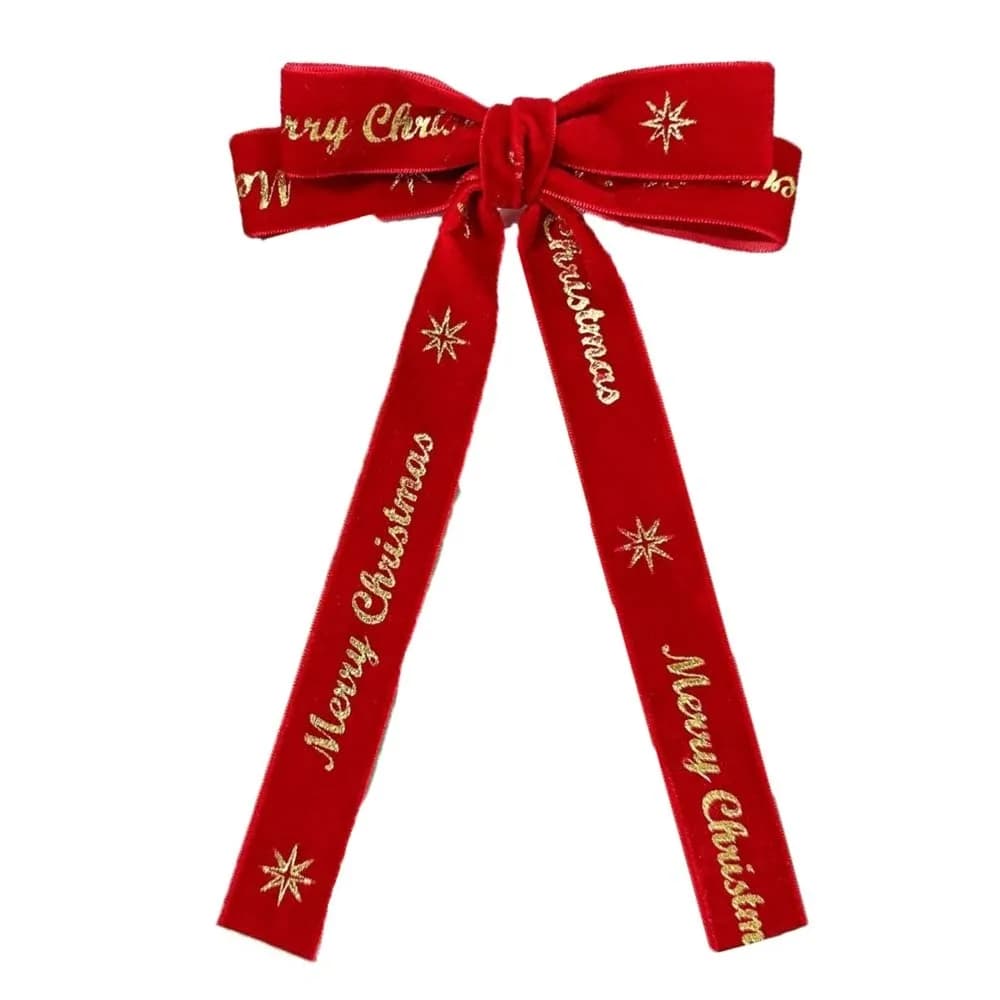 Soft Alloy Christmas Hair Clip Sweet Red Bow Hair Accessory Barrette Sparkling Velvet Ribbon Headdress Gifts