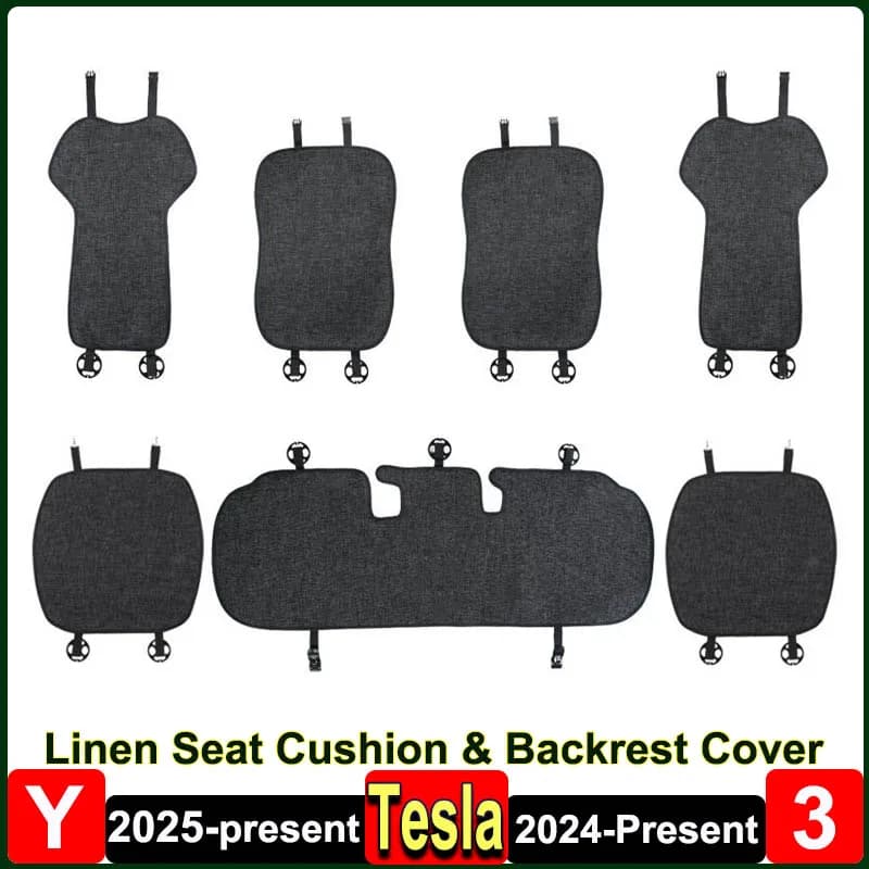 Per Tesla Model Y Juniper 2025 Cuscino del sedile in lino traspirante Fodera protettiva per schienale Modello 3 Accessori estivi invernali delle Highlands