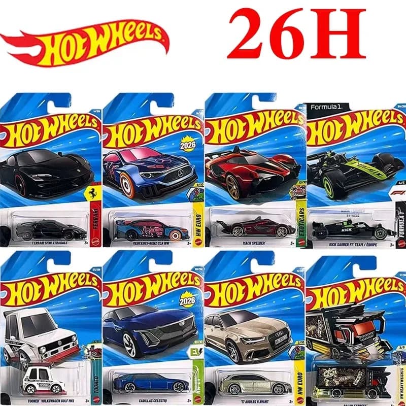 Modellini Auto Hot Wheels Originali Serie Mainline 2026 H Case 1/64, FERRARI SF9O STRADALE, MERCEDES-BENZ CLA, Veicoli in Metallo da Collezione