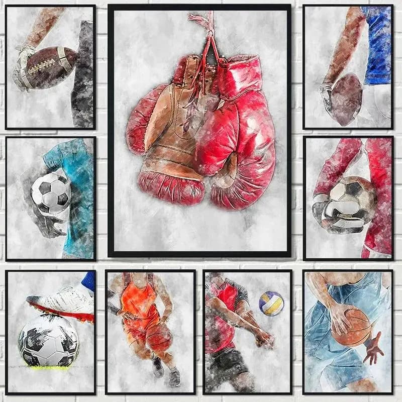 Poster Sportivi: Stampa su Tela di Basket, Calcio, Tennis da Tavolo, Pallavolo per Arte Murale Moderna e Decorazione Casa