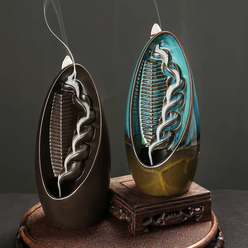 Bruciatore di incenso in ceramica Cascata fumosa Diffusori per aromaterapia Ornamento Bruciatore di incenso a riflusso Bruciatore d'acqua che scorre alpino Artigianato