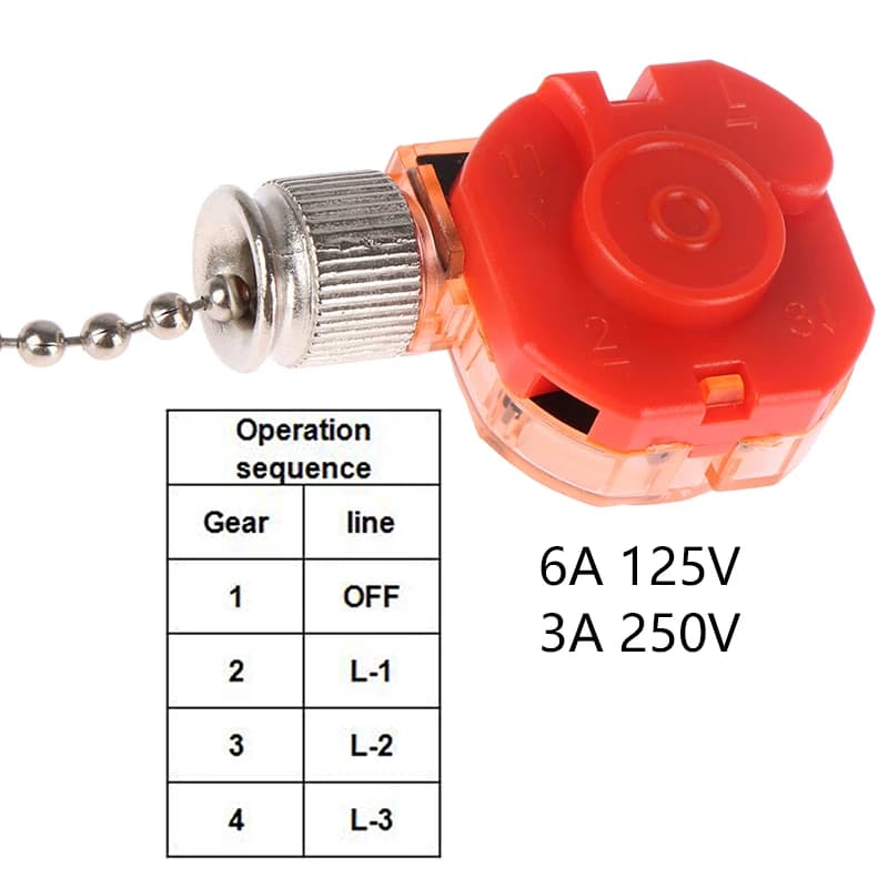 Pull Wire Switch With Rope For DIY Accessories Ceiling Fan Switch Kit 3 Speed 4 Wire