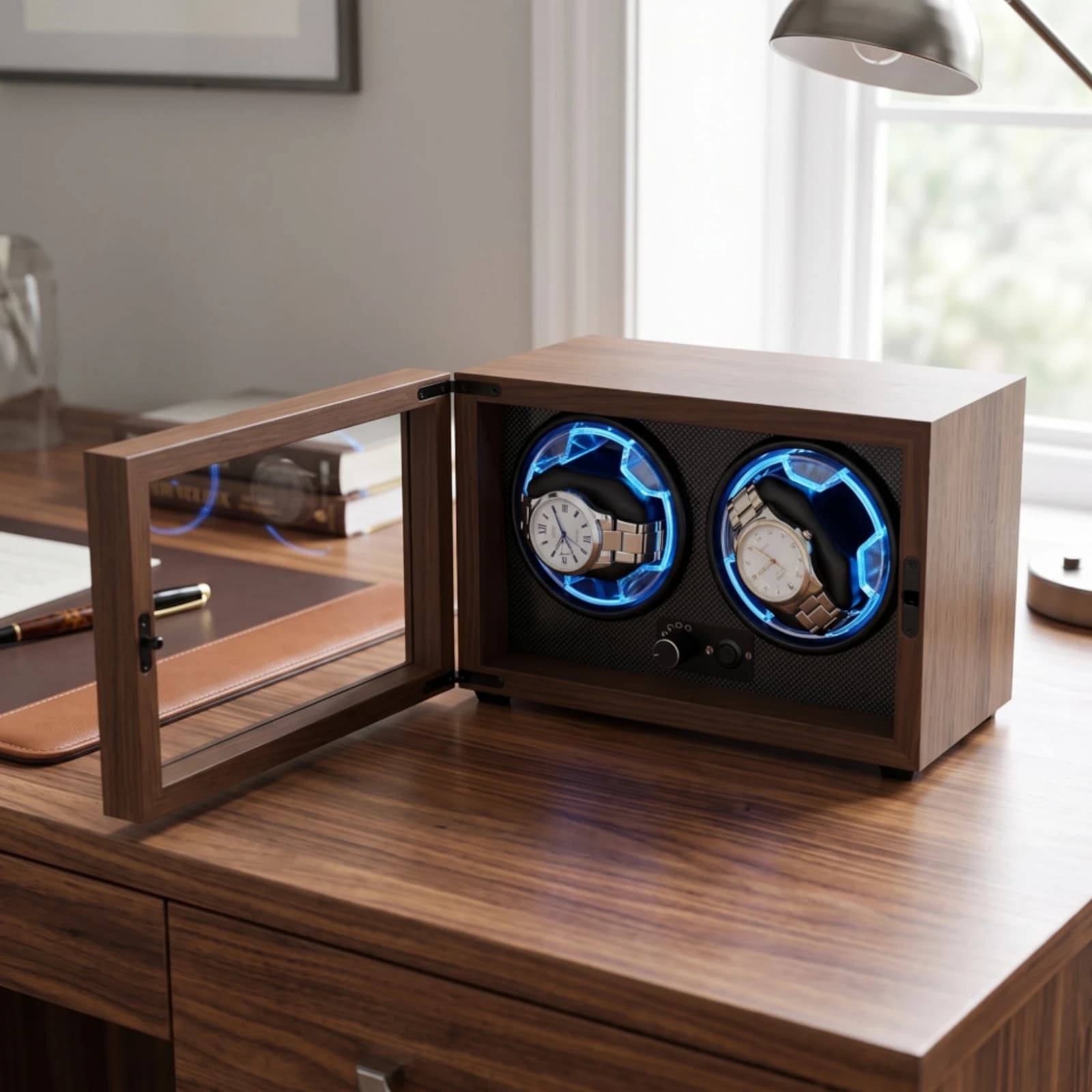Two-Watch Watch Winder USB Powered Watch Winder Box Quiet Compact for Men, Nightstand, Bedroom