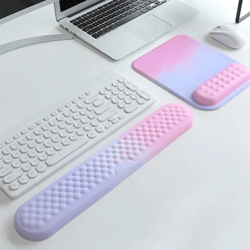 Set di tappetini per poggiapolsi per tastiera Tappetino per mouse in memory foam morbido Cuscino di supporto per il polso Tappetino per mouse ergonomico per computer antidolorifico per ufficio