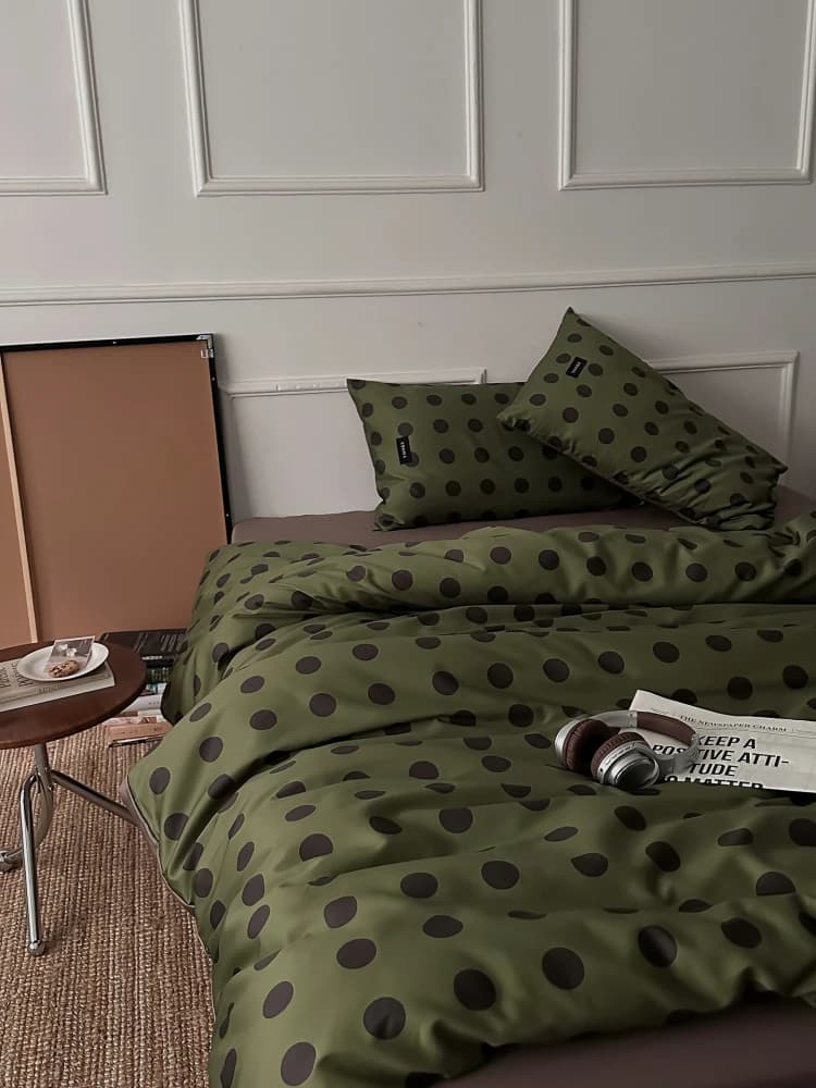 Light Luxury American Style Bed Linen Set, 100% Cotton, 50 Fili, Pois Motive, Copripiumino, Bed linen, Sandwich, Four Piece Set