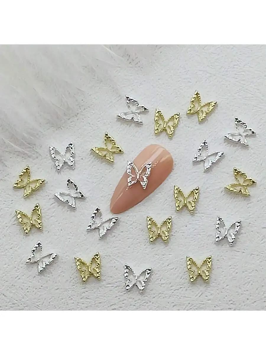 50 pezzi misti oro argento farfalla scavata ornamento in metallo decorazioni per nail art mini perno per unghie in lega 3D
