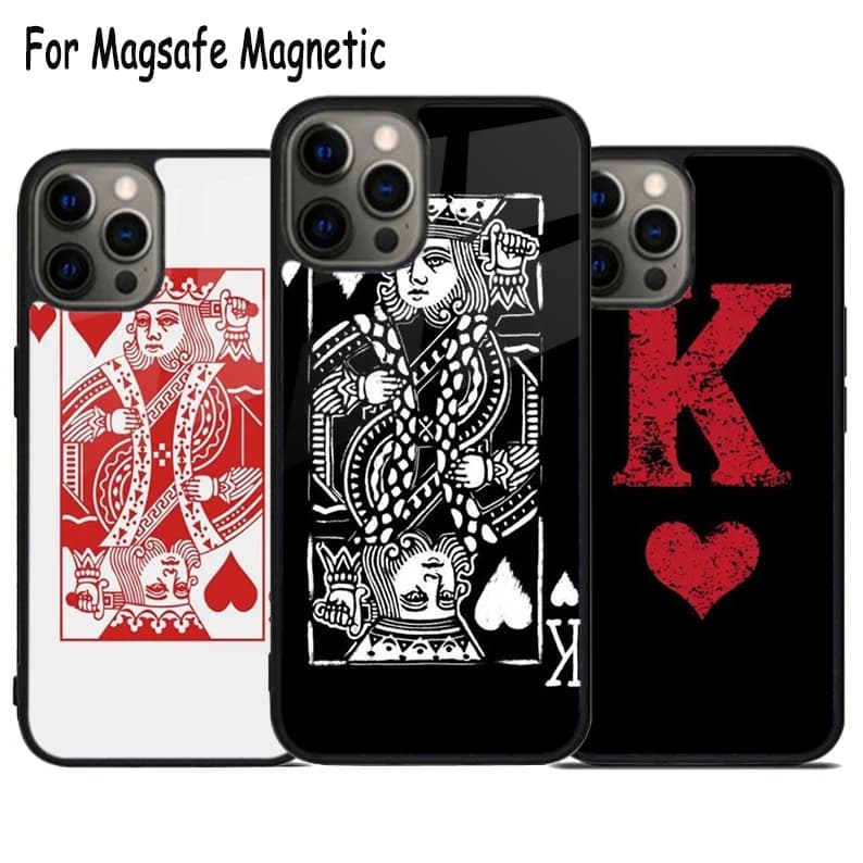 Cover Magnetica Wireless King Of Diamonds Playing Cards per iPhone 17 Air 15 16 16e 14 13 11 12 Pro Max Plus con MagSafe