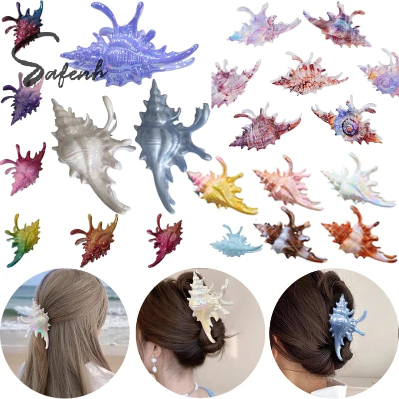 Clip per capelli creativa in stile oceano Clip per capelli colorata conchiglia Artiglio per capelli Summer Beach Shark Clip Accessori per capelli per le vacanze Regalo